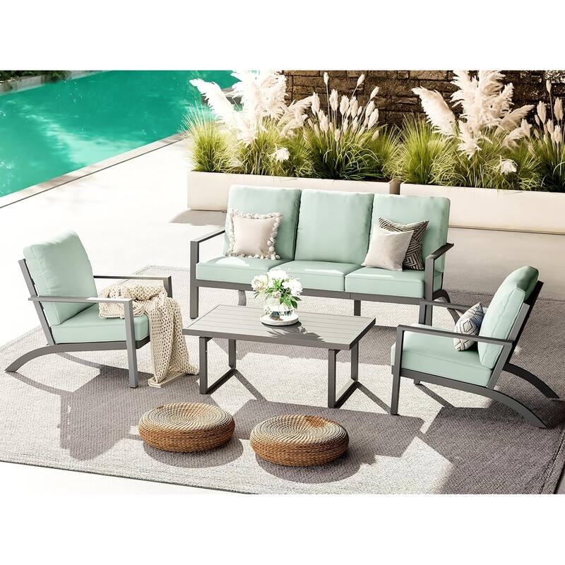 AECOJOY Aluminum Patio Furniture Set Outdoor Conversation Table and Chair