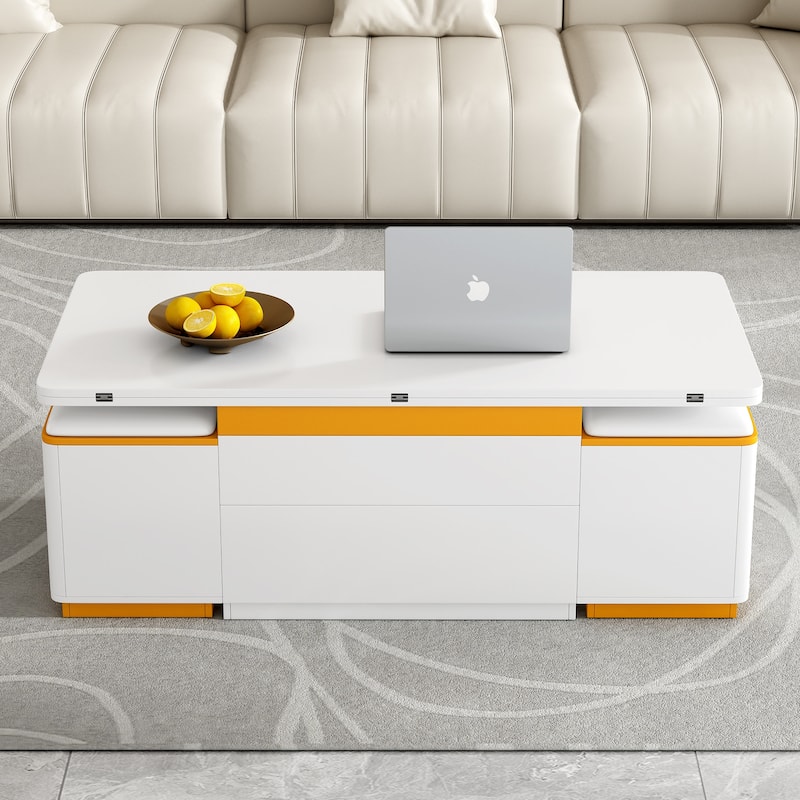 Lift-Top Coffee Table with 4 Storage Stools, Center Table with Foldable Top, Multi-Functional Adjustable Coffee Table