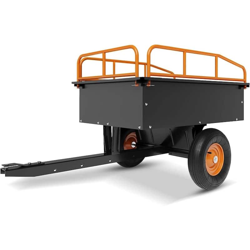 Heavy-Duty 750 LBS Capacity Dump Cart, Steel Trailer for Garden, Yard & Towing Behind Lawn Mower - Black