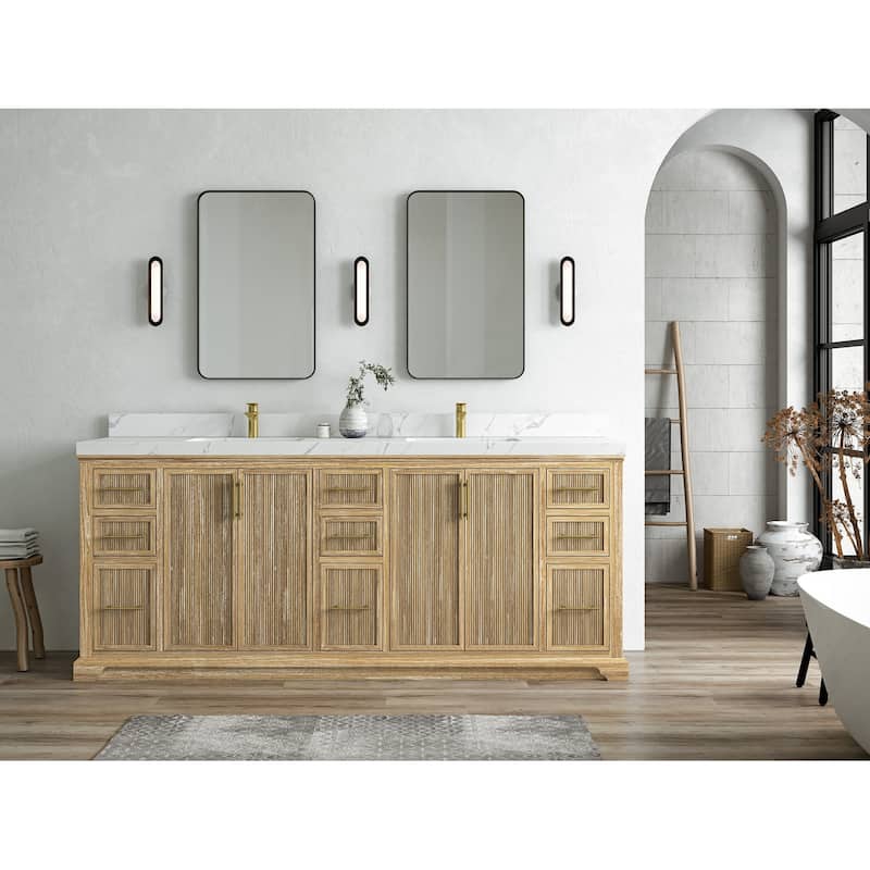 Willow Collections 84 in. W x 22 in. D Alys Solid Teak Wood Double Sink Bathroom Vanity with Quartz or Marble Countertop