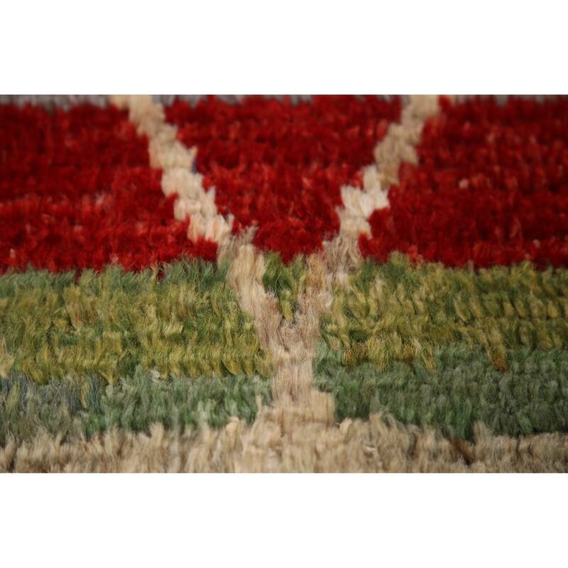 Geometric Moroccan Runner Rug Oriental Handmade Wool Carpet - 3'1" x 9'7"