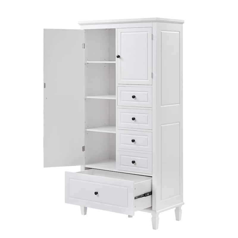 Wood Freestanding Floor Cabinet, Tall Bathroom Storage Cabinet with Drawers and Adjustable Shelves