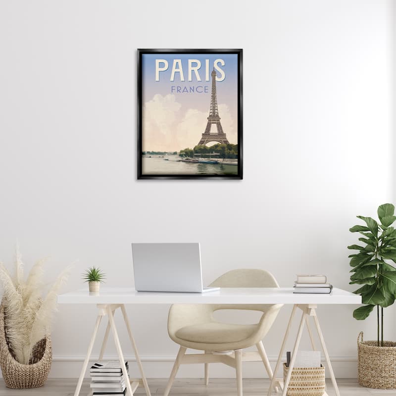 Stupell Paris Tower Landmark Framed Floater Canvas Wall Art Design By Victoria Barnes