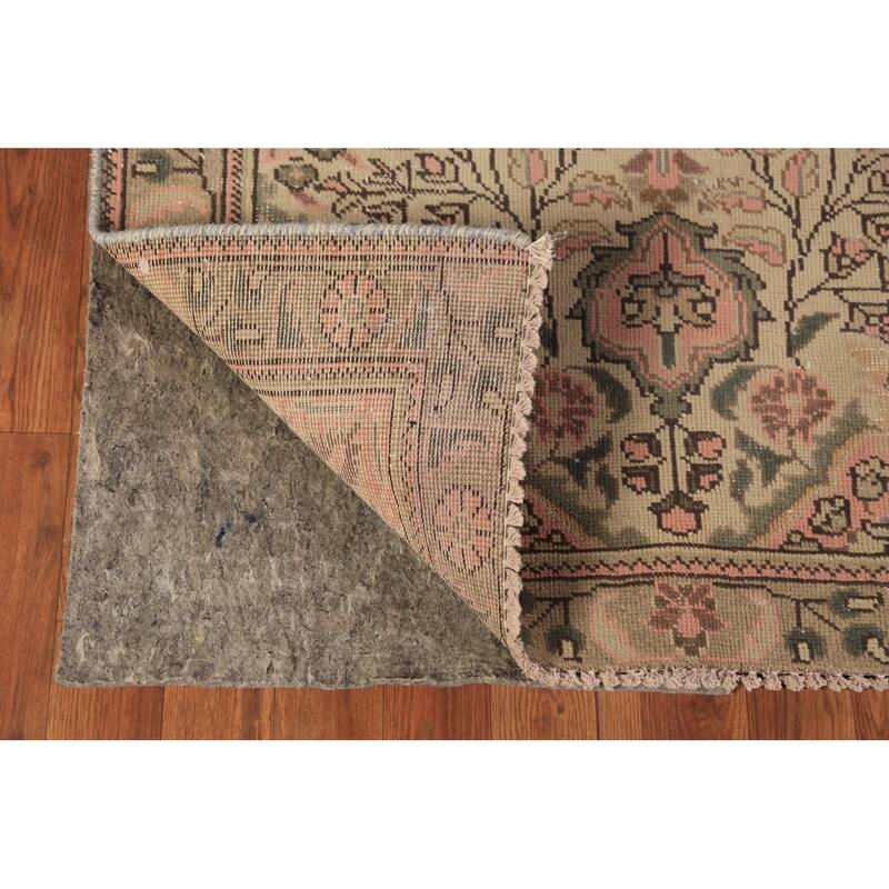 Pink & Beige Floral Tabriz Persian Foyer Rug Handmade Wool Carpet - 3'3"x 4'10"