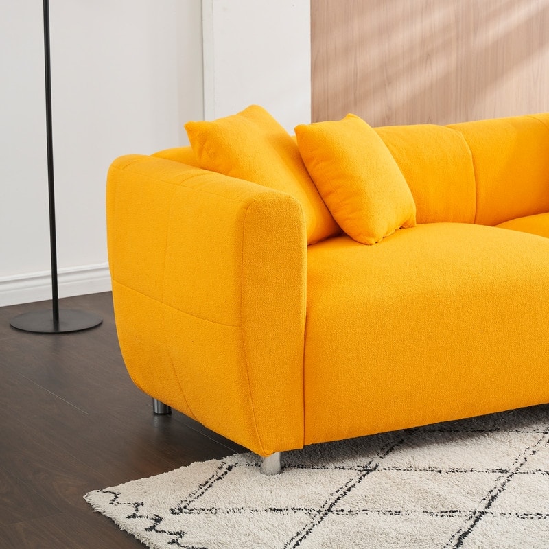 89" Cotton Linen Teddy 3-Seater Upholstered Sofa with Metal Legs
