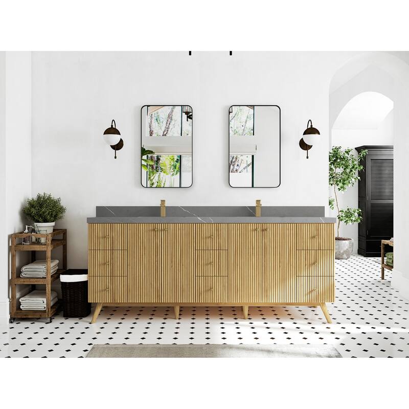 Willow Collections 84 in. W x 22 in. D Pasadena Solid Teak Double Sink Bathroom Vanity with Countertop