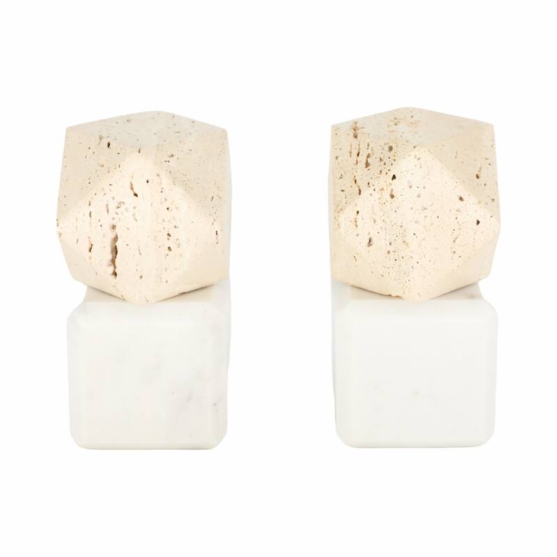 Decorative Marble Bookends with Hexagon Orb - Set of 2, 6"