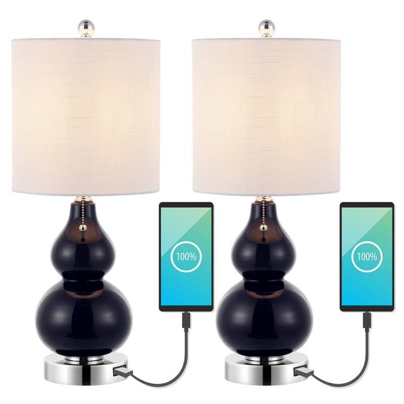 Horizon 22" Classic Vintage Glass LED Table Lamp with USB Charging Port, (Set of 2) by JONATHAN Y