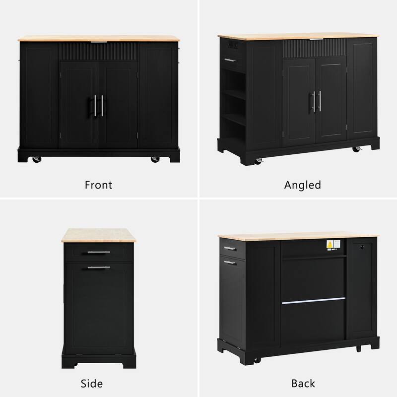Fluted Kitchen Island With Trash Can Storage Cabinet(no include stool)