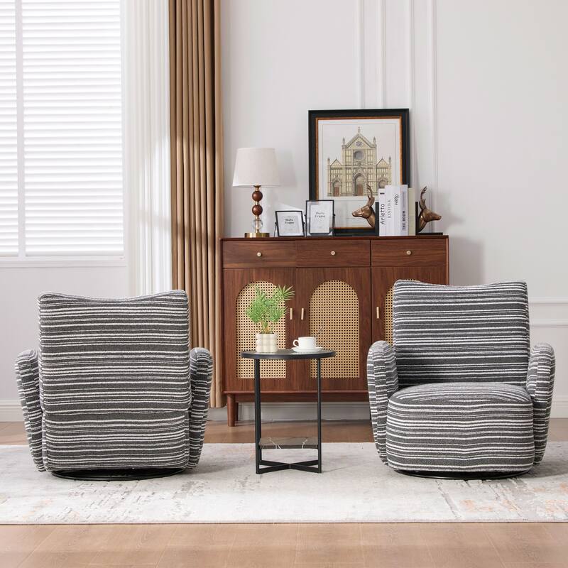 Swivel Striped Accent Chair with Metal Base, Modern Arm Chair for Living Room, Fabric Club Single Sofa Chair