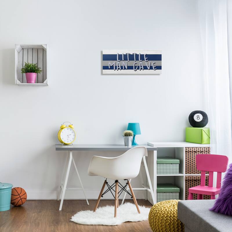 Stupell Boy's Little Man Cave Playroom Sign Blue White Canvas Wall Art - Multi-Color