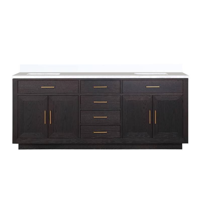 Abbey 60 in W x 22 in D Black Oak Double Bath Vanity and White Quartz Top