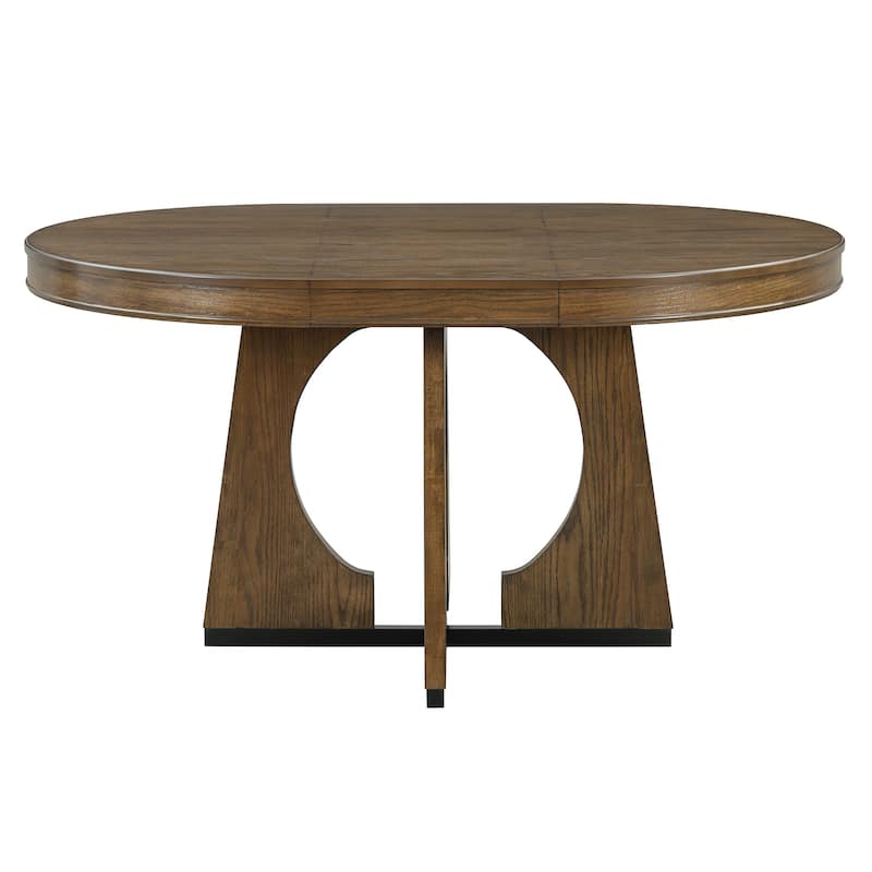 5-Piece Retro Dining Table Set, Extendable Round Table with Removable Leaf