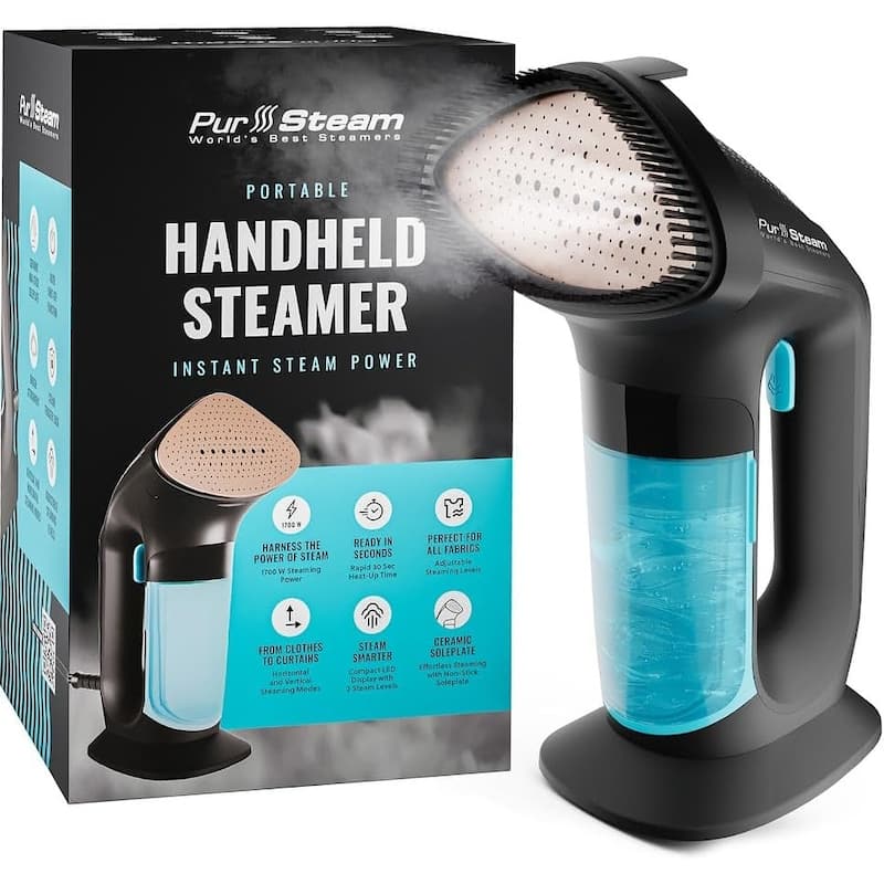 PurSteam SteamPulse Pro Handheld Steamer for Clothes, Portable, Travel Steamer Iron Press Wrinkle Remover with Fabric Brush