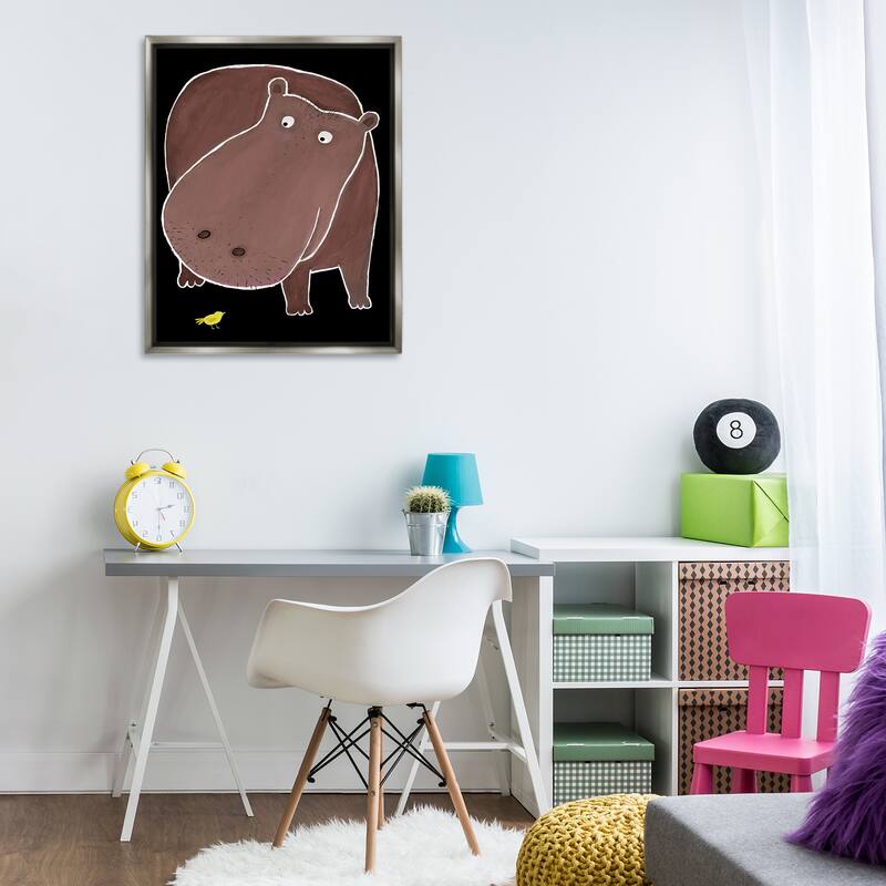 Stupell Hippo & Bird on Black Framed Floater Canvas Wall Art Design By Carla Daly