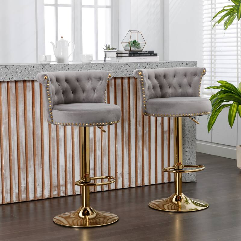 Set of 2 Adjustable Counter Height Chairs - Grey