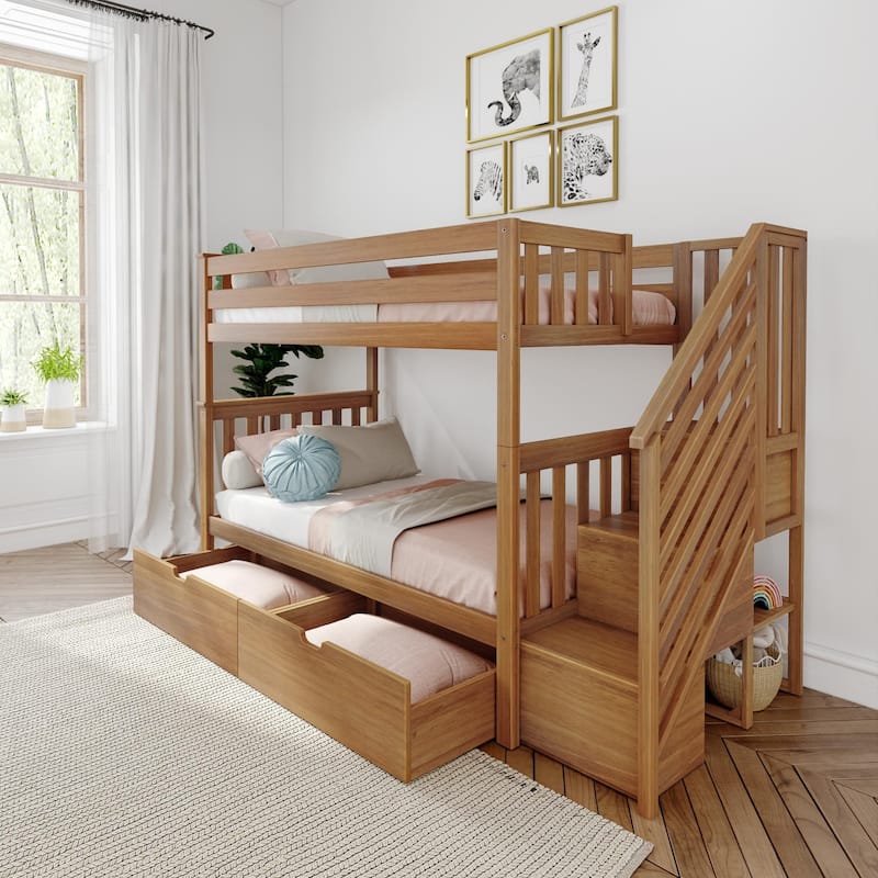 Max and Lily Twin over Twin Staircase Bunk Bed with Storage Drawers