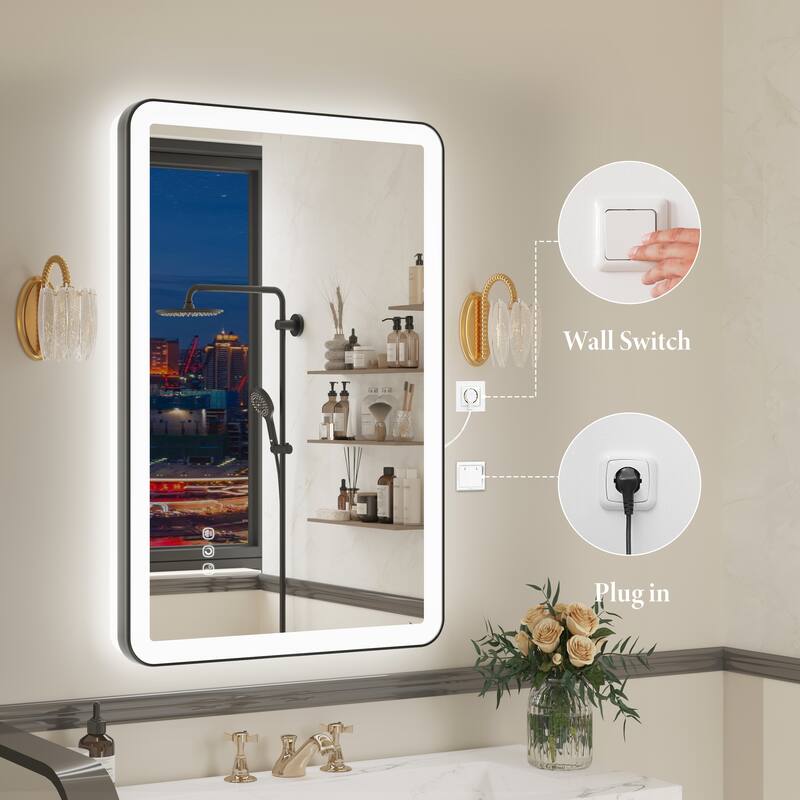 QuivaraView Luxury Aluminum Black Micro-arc Framed bathroom Vanity Wall Mounted LED lighted Mirror