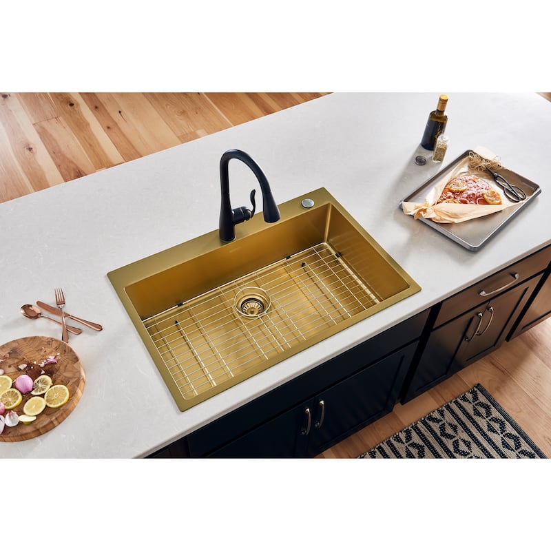 Ruvati 33 x 22 inch Satin Matte Gold Stainless Steel Topmount Kitchen Sink Single Bowl - - 8' x 11' - 8' x 11'
