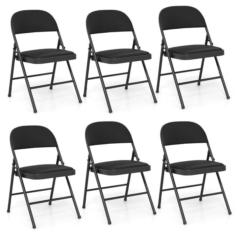 Gymax 6PCS Folding Chairs w/ Metal Frame PVC Leather Stackable Chairs - Black