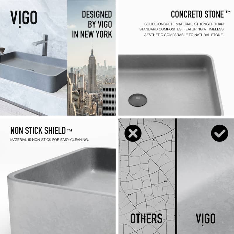 VIGO Basilica 23"L x 14"W x 4"H Concreto Stone Rectangular Bathroom Vessel Sink