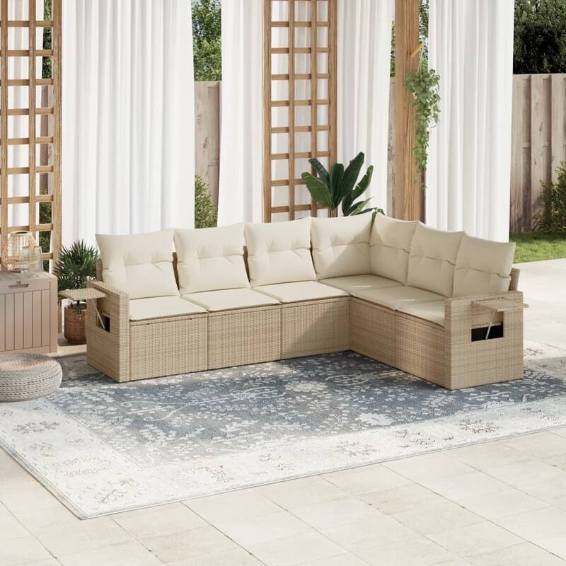 vidaXL Patio Sofa Set with Cushions Outdoor Conversation Furniture Poly Rattan - Beige - 24.4 x 33.5 x 27.2