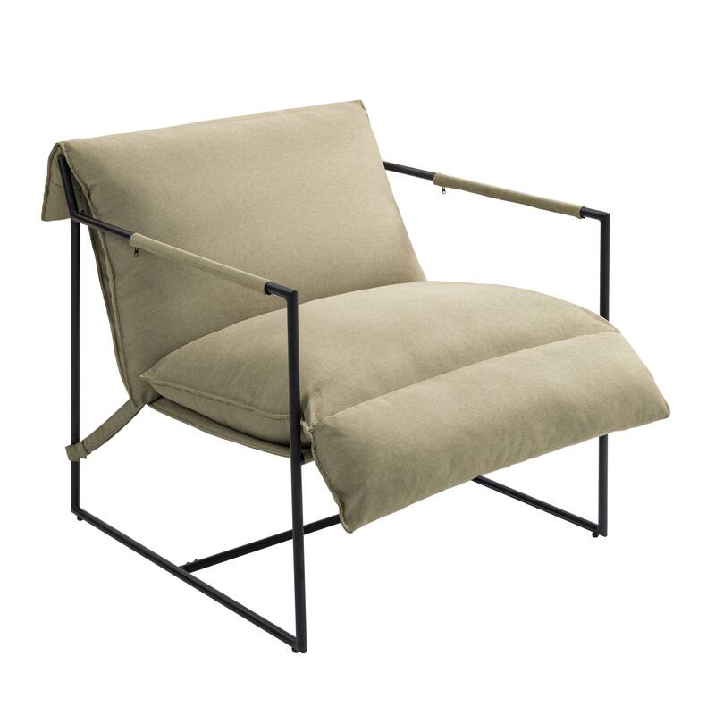 Mid-century Metal Sling Upholstered Armchair with Lengthen Upholstered