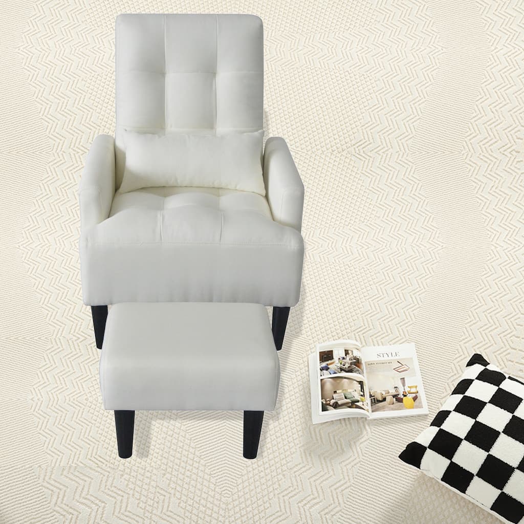 Cream White 26.77" High Back Upholstered Lounge Chair with Ottoman