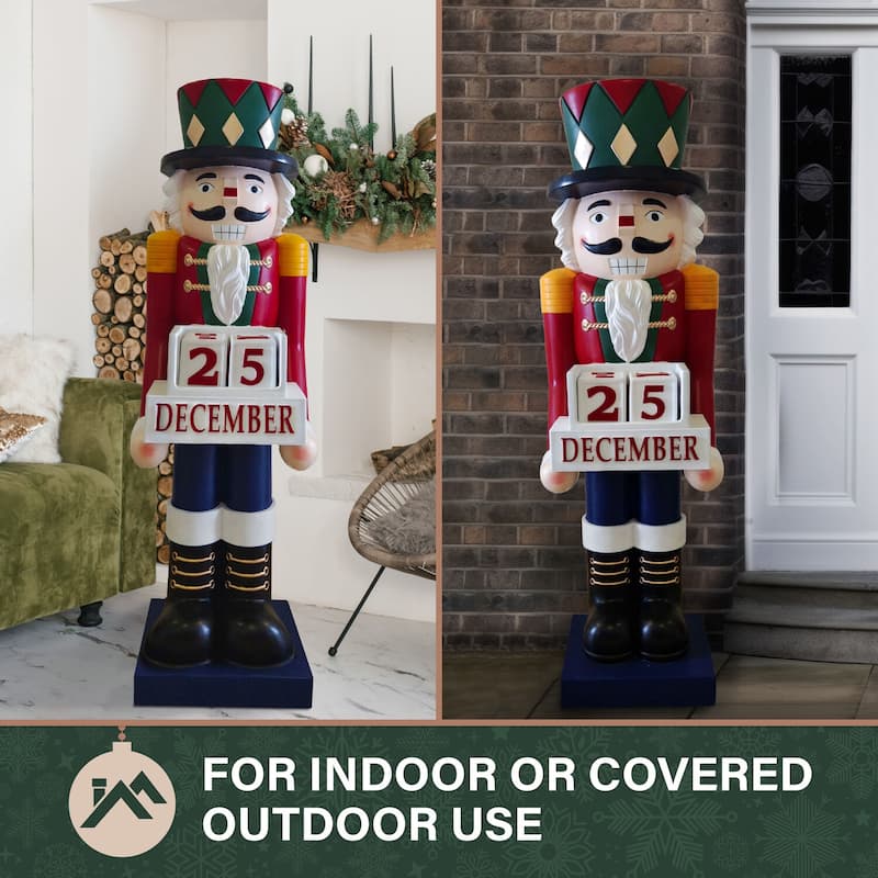 Fraser Hill Farm 60-inch Fiberglass Nutcracker Figurine with Music and Countdown - Multi