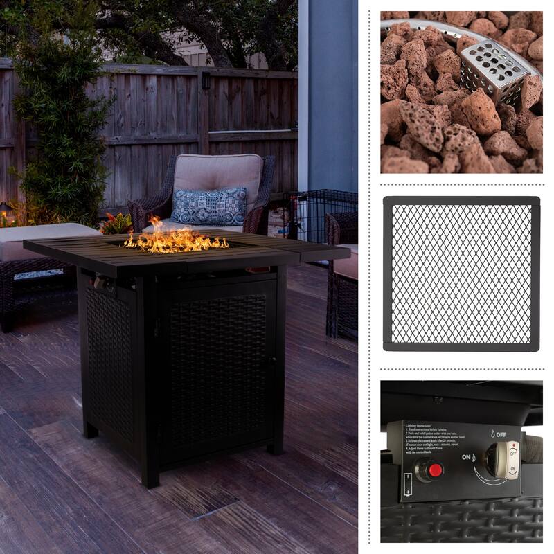 Pure Garden 30-Inch Propane Fire Pit - 50,000 BTU Outdoor Fire Table, Brown