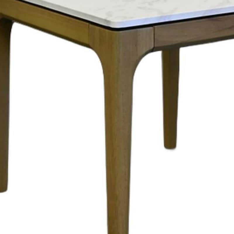 HomeRoots 22" White and Natural Faux Marble and Wood Square End Table - 23.60 in. x 21.60 in. x 23.60 in.