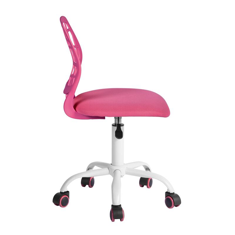 Pink and White Adjustable Height Swivel Rolling Office Chair