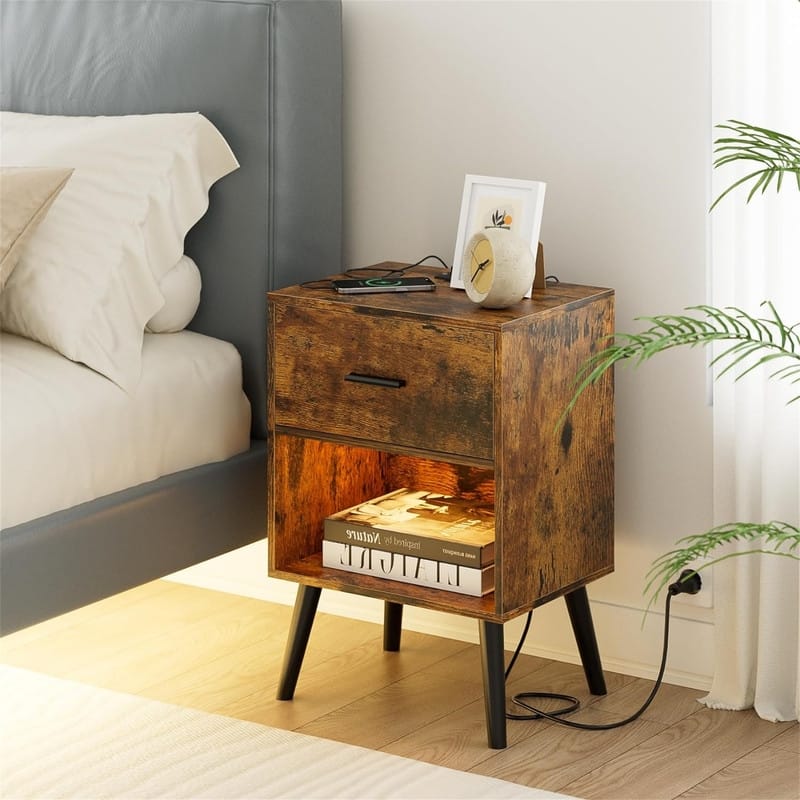 Nightstand with Charging Station and LED Lights