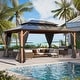 preview thumbnail 116 of 133, EROMMY Hardtop Gazebo,Outdoor Pergola with Double Roof & Netting & Curtains,Heavy Duty Canopy for Patio, Backyard, Pool party 12'x16' - Wood Grain