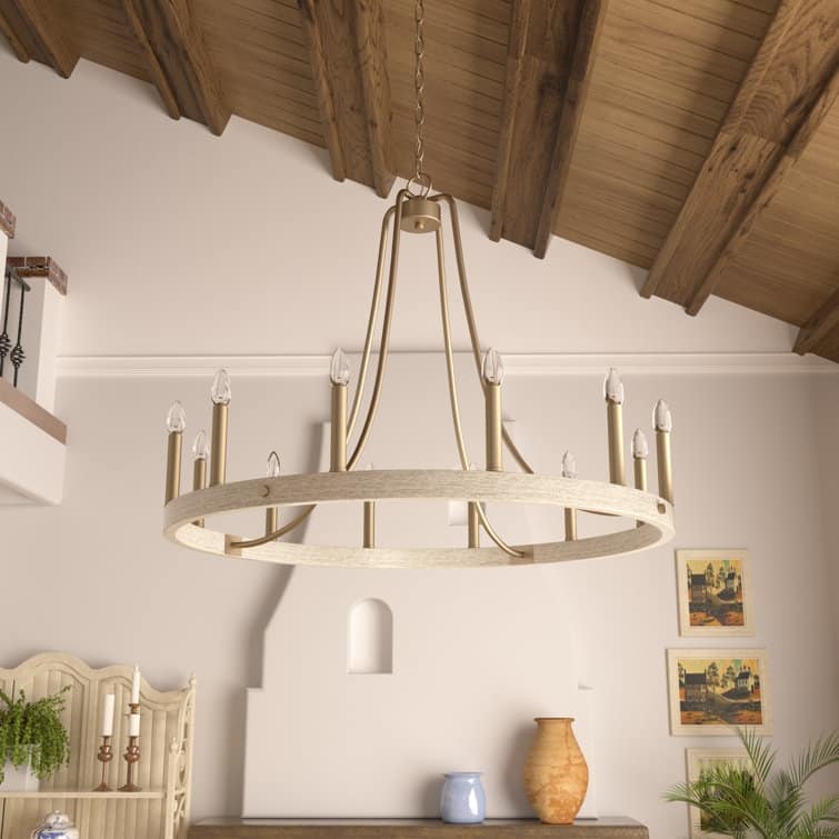 Acroma 12-light Farmhouse Modern Wagon Wheel Chandelier Candle Dining Room Lighting - 34'' - FrenchAsh