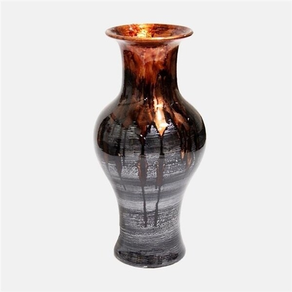 Heather Ann Creations W1298-288 Kate 18 in. Foiled & Lacquered Ceramic Vase - Copper & Pewter