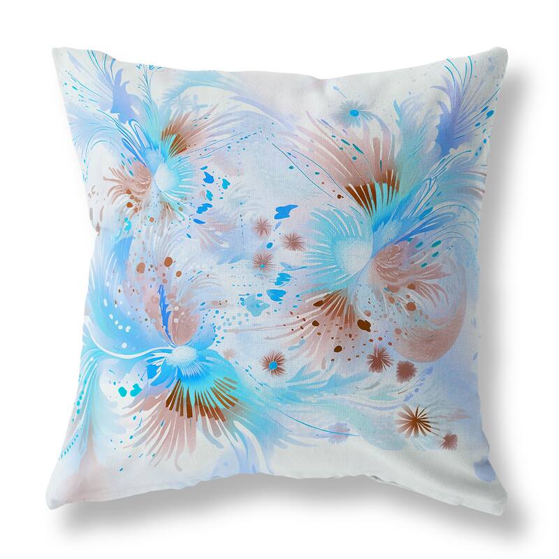 Blue And Brown Vibrant Brushstrokes Indoor/Outdoor Throw Pillow Zipper