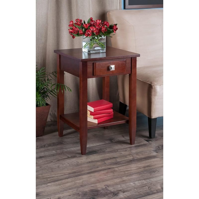 Handmade End Table with Drawer - Brown Wood Finish, Living Room Nightstand, Compact Accent Table - 25.98