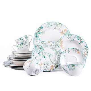 STP Goods Green Blossom Bone China Dinnerware Set of 20 for 4