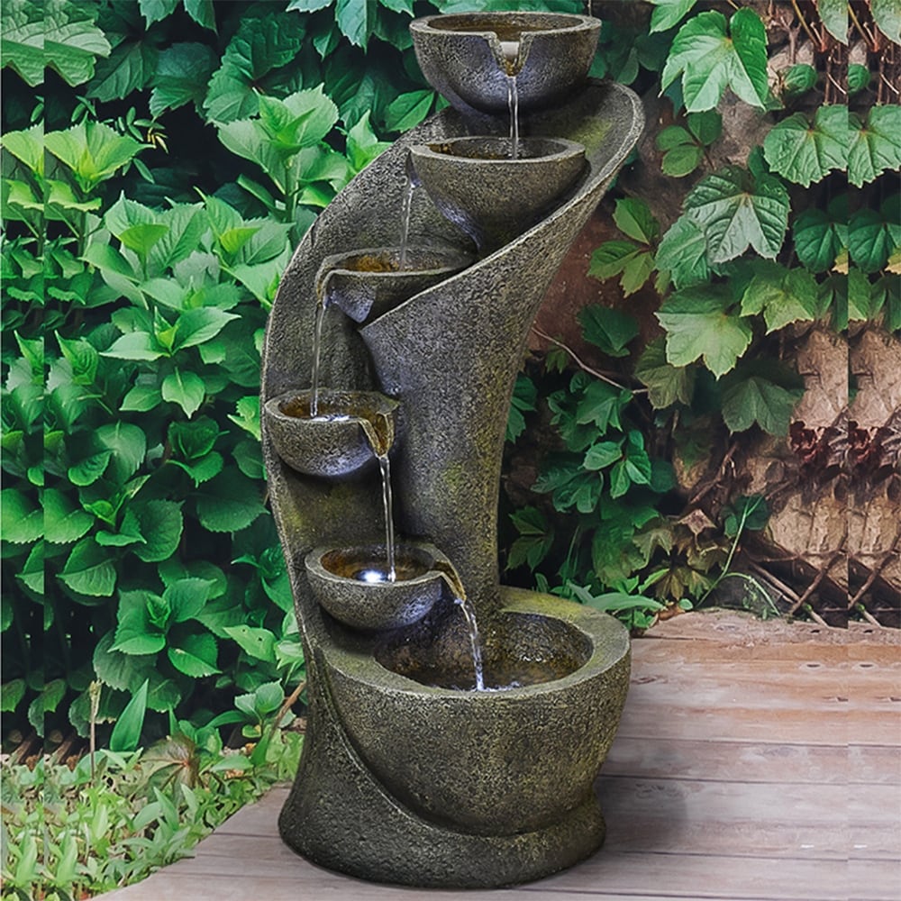 47.2 Tall Outdoor Water Fountain with Lights Rock Waterfall Bed Bath Beyond 36638011