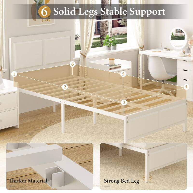 VECELO Platform Bed Frame with Wooden Headboard Heavy Duty Steel Slats Support No Box Spring Needed
