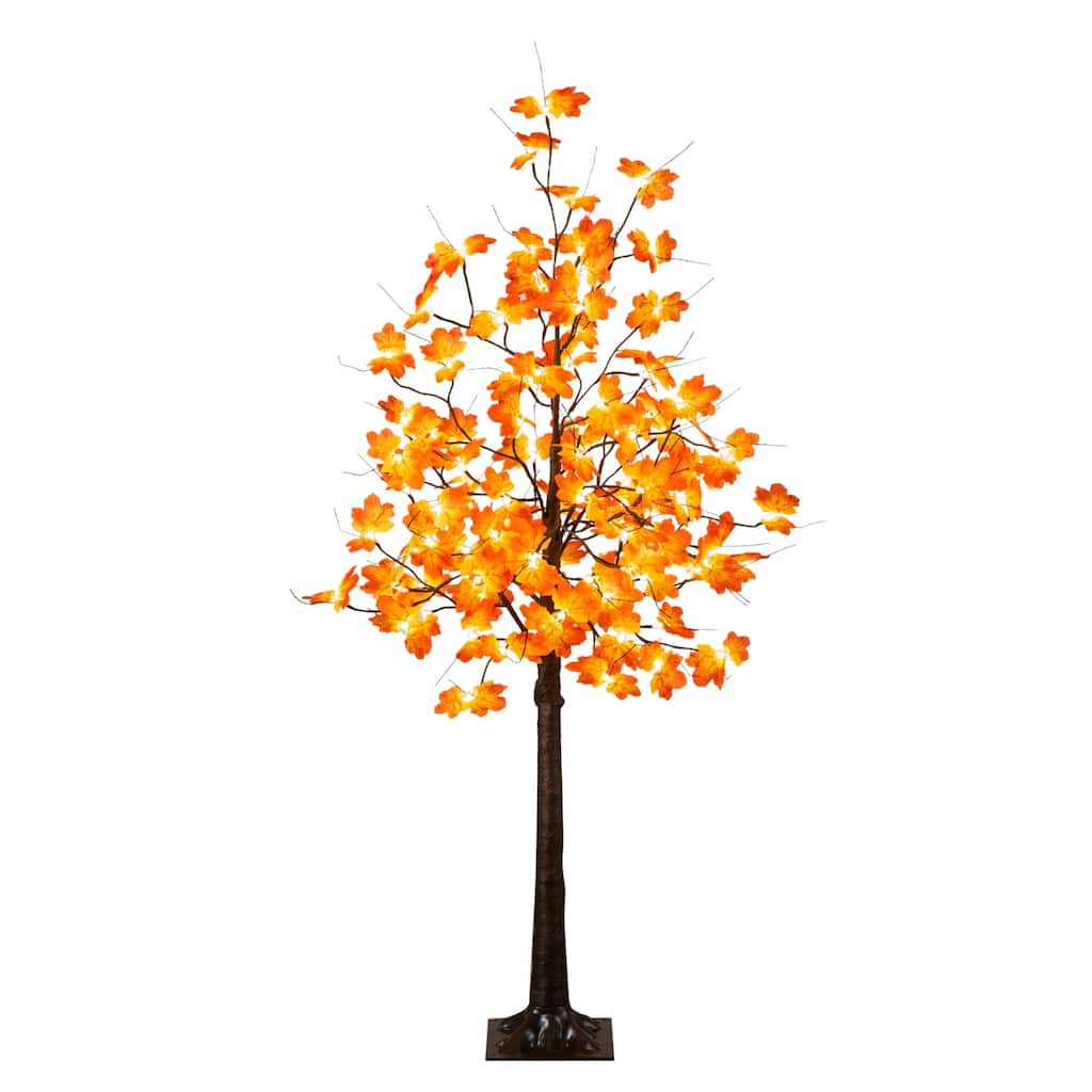 Pre-Lit Autumn Minimalist Maple Artificial Fall Tree - 5' - Warm White LED Lights