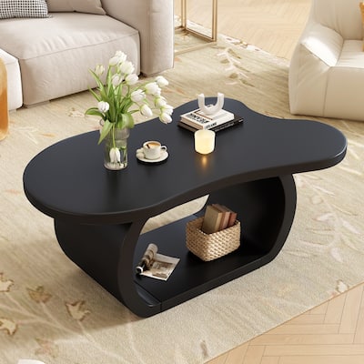 Roomfitters Modern Irregular Coffee Table with Curved Legs, Cloud Design Accent Center Table with Thick Top for Living Room