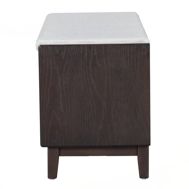 Rattan Entryway Bench with Storage, Cushioned Shoe Bench with Double Doors