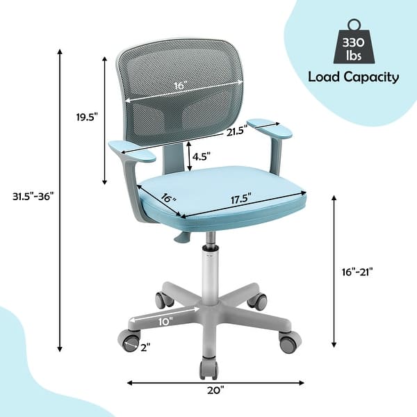 dimension image slide 0 of 4, Gymax Kids Desk Chair Adjustable Height Children Study Chair w/Auto