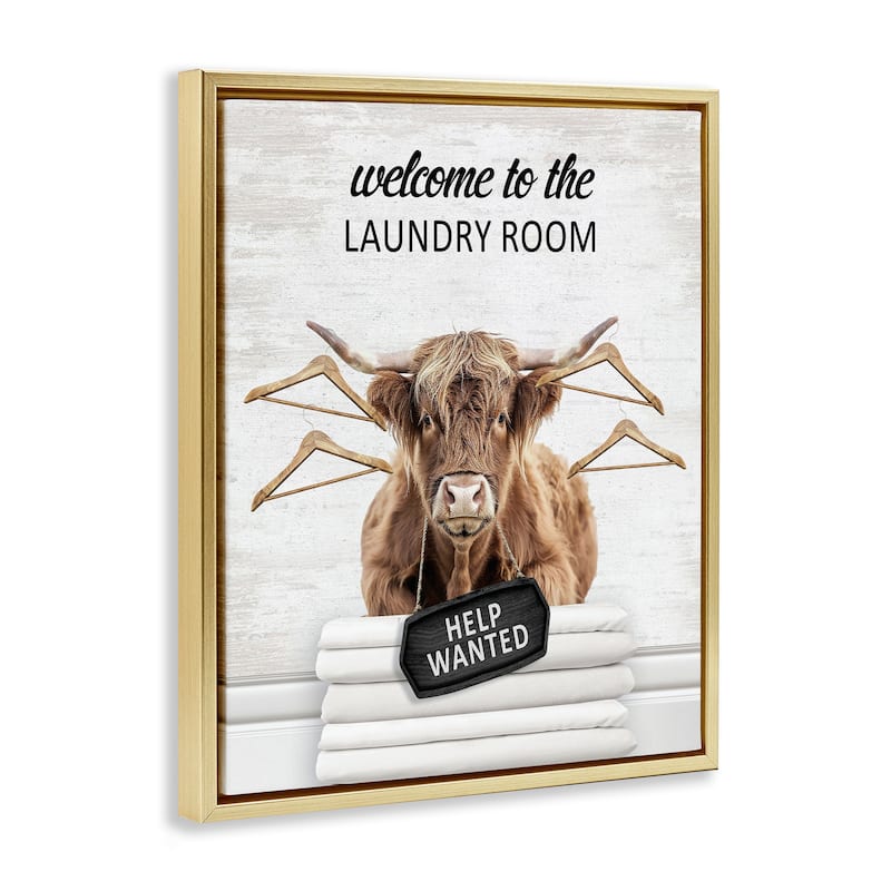 Stupell Welcome Laundry Room Cattle Framed Floater Canvas Wall Art Design By Lettered and Lined