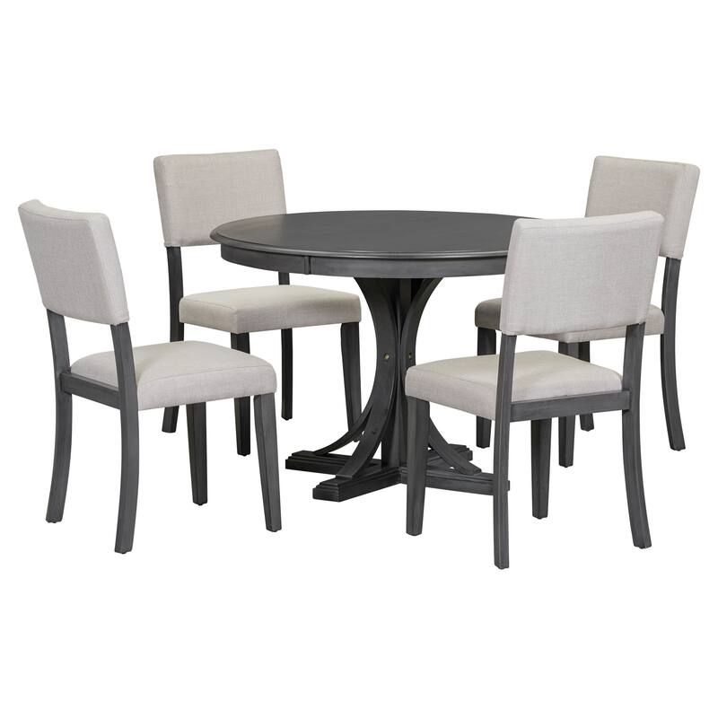 Classic Round 5-Piece Dining Table Set with Cross-Leg Design and Upholstered Seating for Kitchen or Bistro