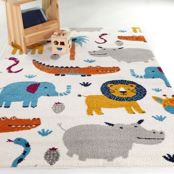 slide 2 of 5, Mod-Tod Henry Kids Animal Area Rug 5'3" x 7' - Cream