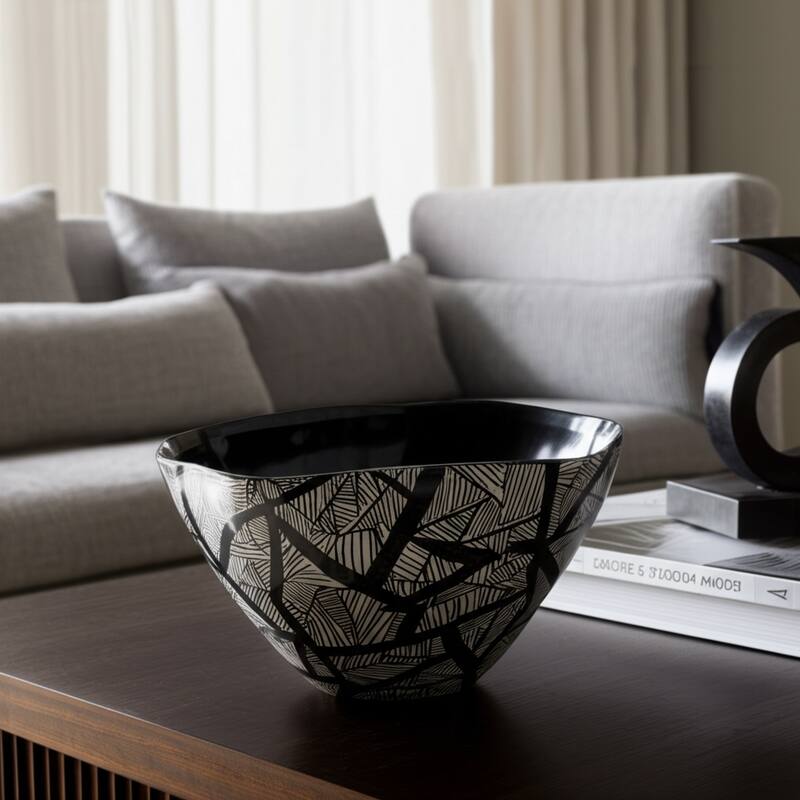 Ceramic Handcrafted Graphic Design Decorative Bowl Abstract Pattern