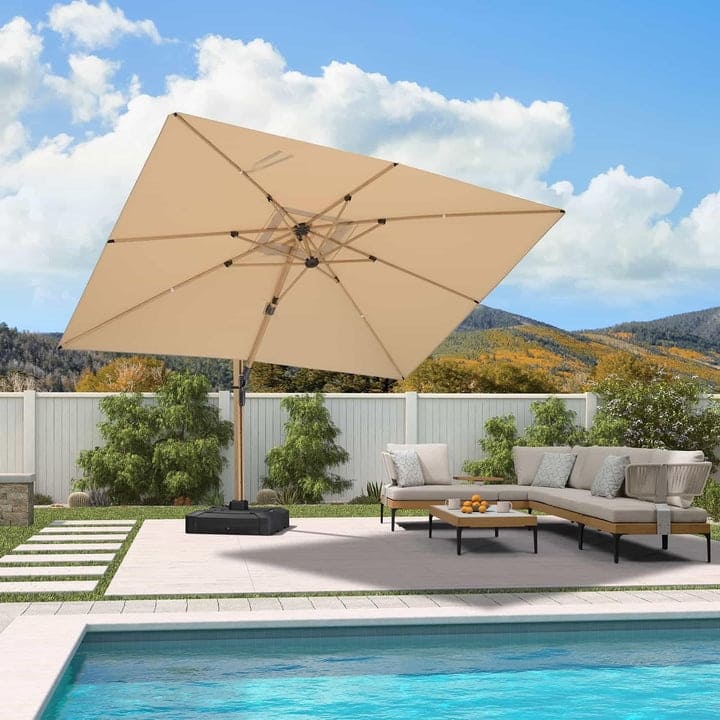 PURPLE LEAF Wood Grain Premium Patio Cantilever Umbrella